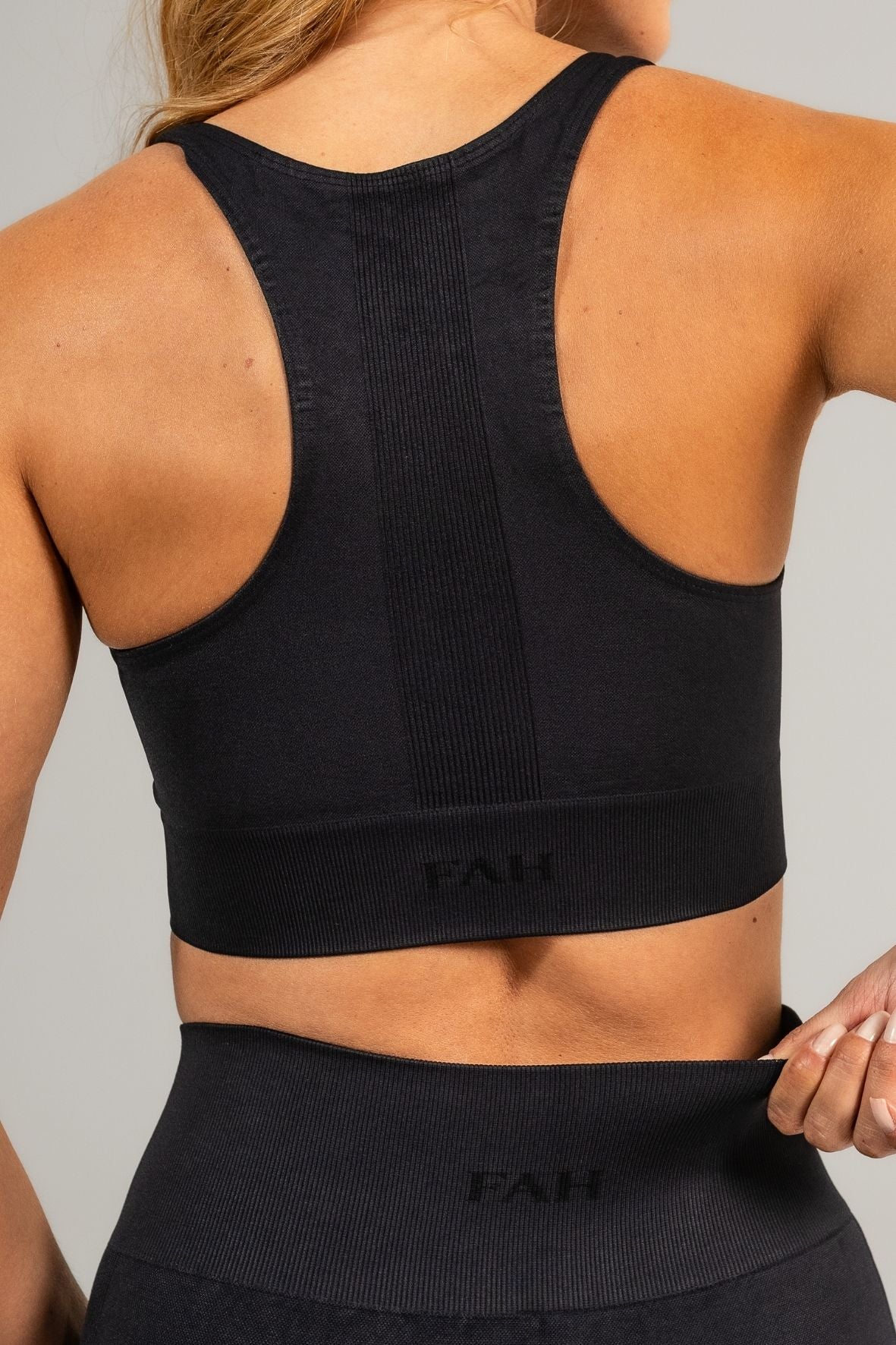 Conjunto sem costura legging e top nadador liso preto