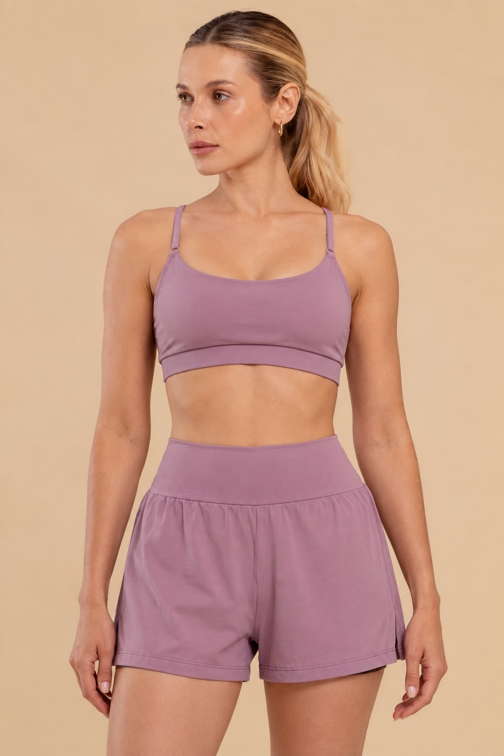 Conjunto shorts corrida dois bolsos e top basic satin