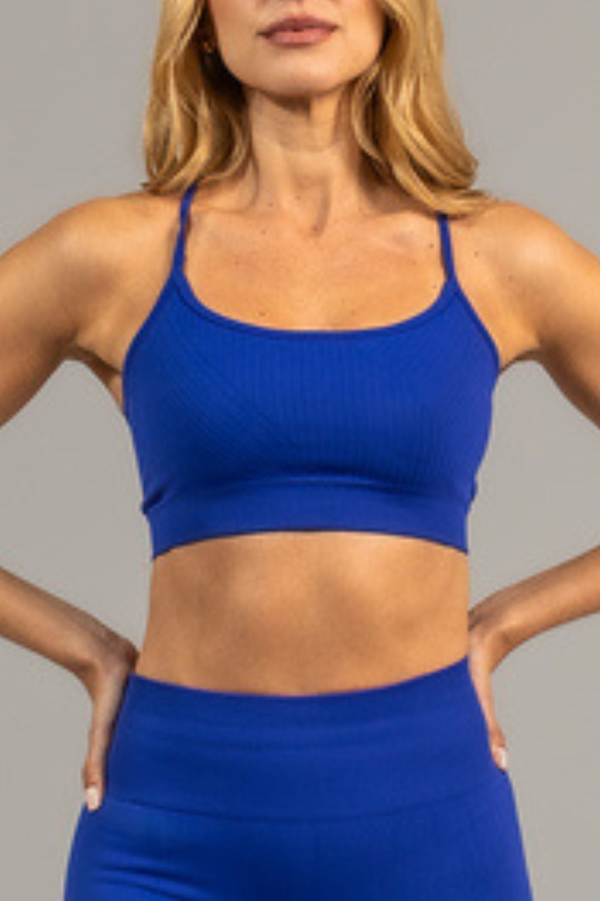 Conjunto shorts listra frontal sem costura azul royal