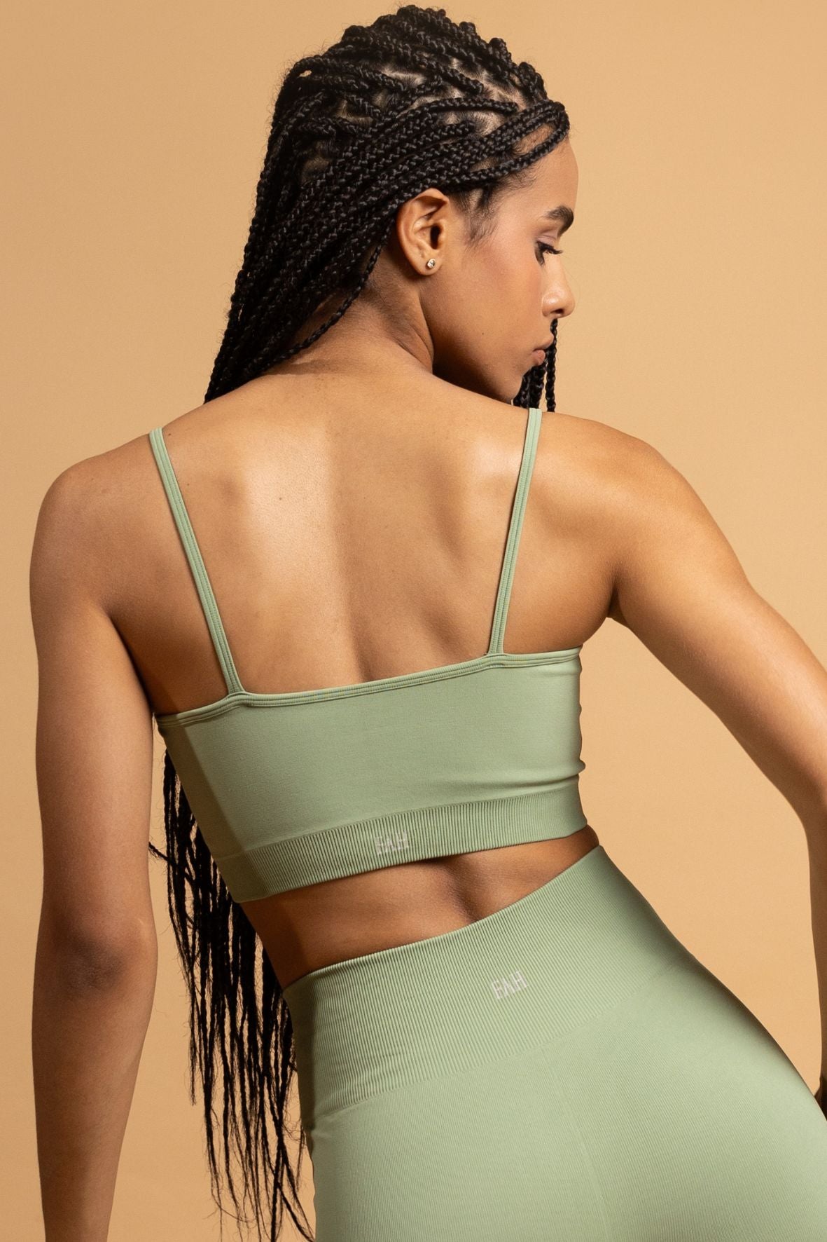 Top listra lateral sem costura verde frosty