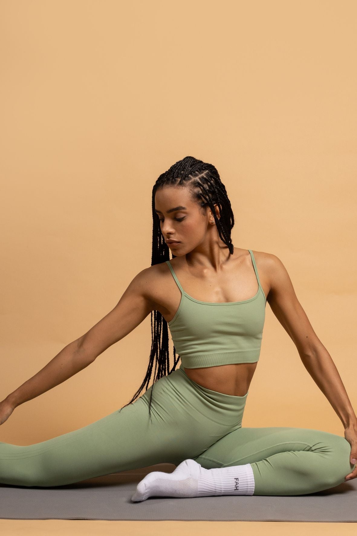 Legging listra lateral sem costura verde frosty