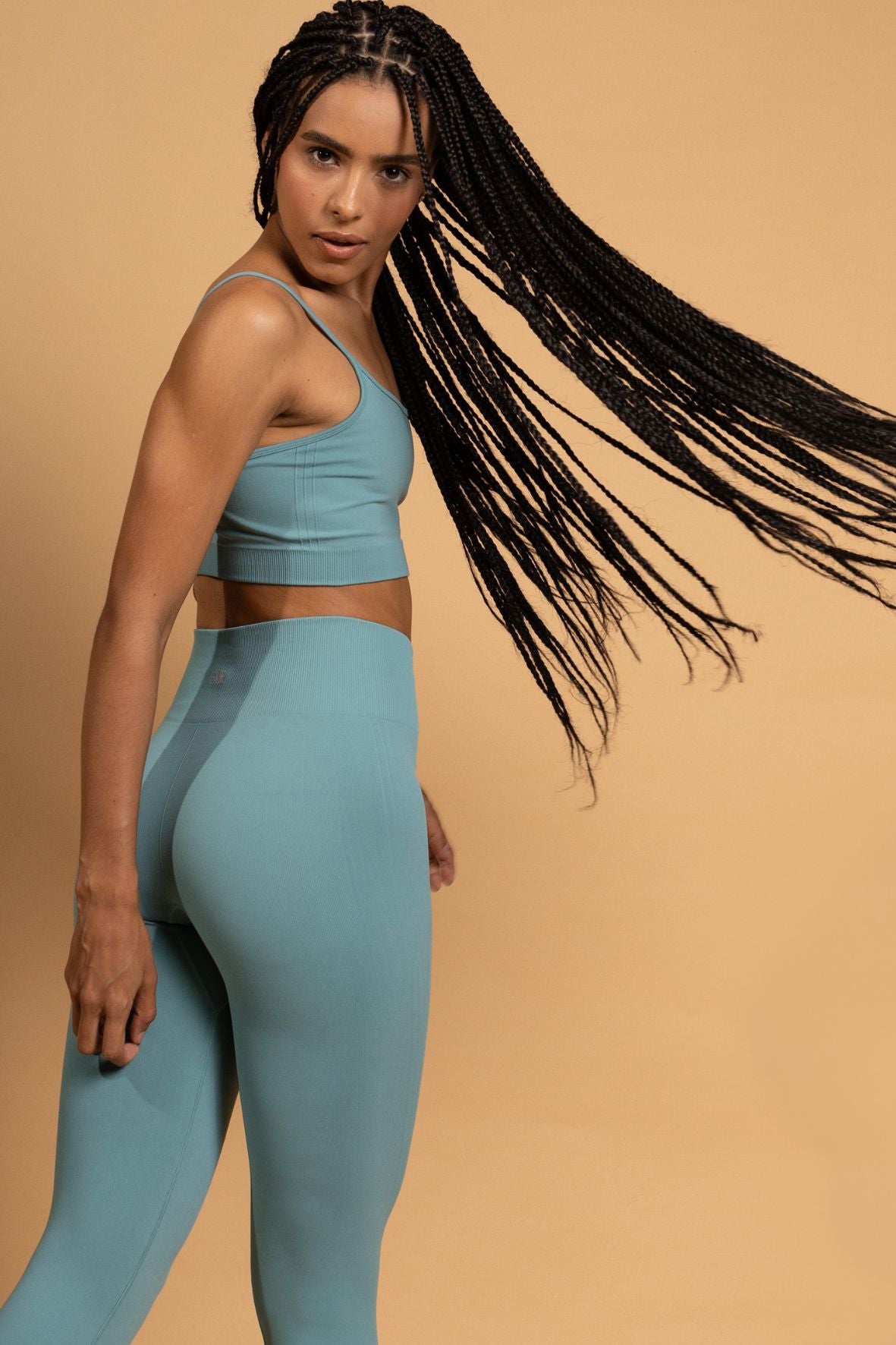 Legging listra lateral sem costura  azul claro