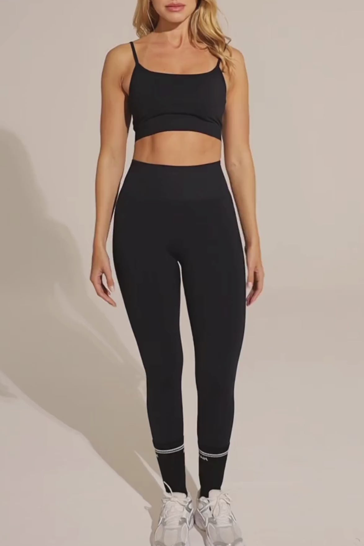 Legging sem costura listra lateral preto